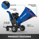 # 6 in. 15 HP 420 cc Gas Powered Wood Chipper with E-Start 4-Wheels Towable Shredder Mulcher - Image 4