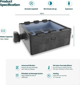 Wave Adriatic 6 Person Square Frame Hot Tub - Image 3